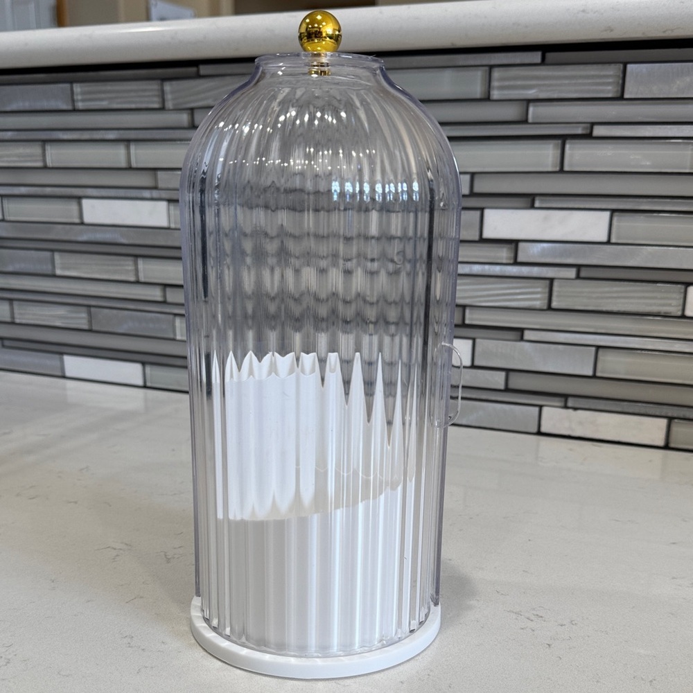 Ribbed Acrylic Dome Canister with Gold Knob - Clear & White